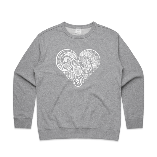 doodlewear Tui's Lace Heart NZ bird sweatshirt AS Colour Womens Grey Marle by artist Anna Mollekin