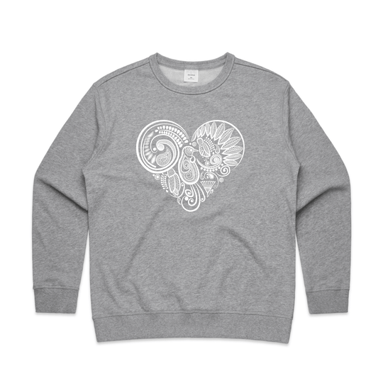 doodlewear Tui's Lace Heart NZ bird sweatshirt AS Colour Womens Grey Marle by artist Anna Mollekin