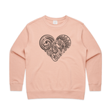doodlewear Tui's Lace Heart NZ bird sweatshirt AS Colour Womens Pale Pink by artist Anna Mollekin