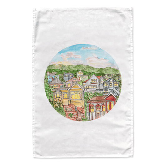 Hataitai Sunrise tea towel - doodlewear