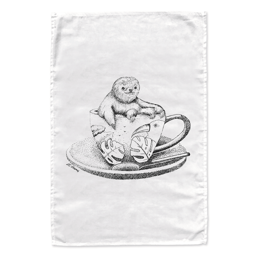 Sloth In A Tea Cup tea towel