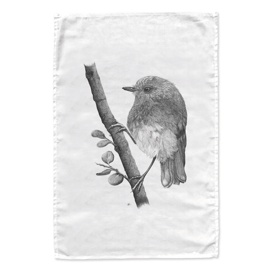 Friendly Toutouwai/NZ Robin tea towel - doodlewear