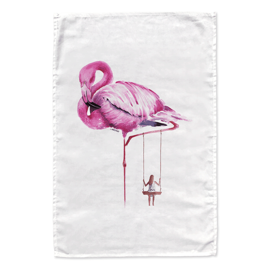 Flamingo’s Friend tea towel