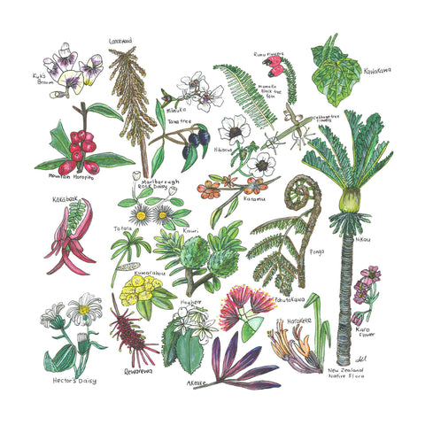 NZ Native Flora artwork tote bag - doodlewear