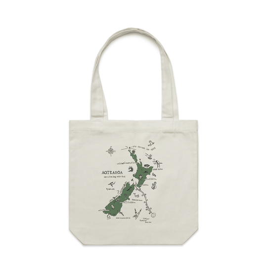 Aotearoa/New Zealand Illustrated Map artwork tote bag