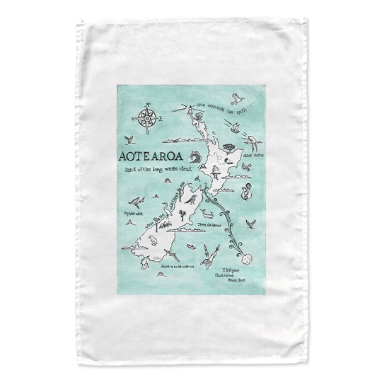 Aotearoa/New Zealand Illustrated Map tea towel