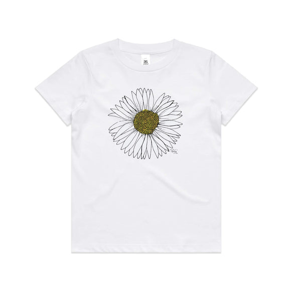 doodlewear daisy tee kids youth white by artist Penny Royal Design
