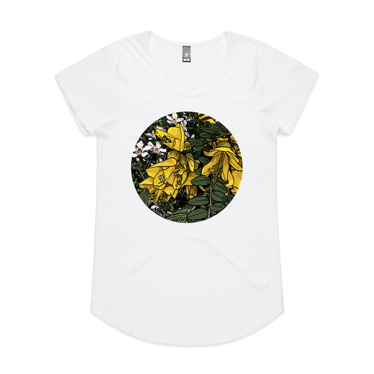 doodlewear ode to the flowers Mali Womens white NZ flower print t shirt by artist Anna Mollekin