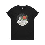 doodlewear Crowned Christmas t shirt womens maple black with Crown Lynn Swan artwork by Anna Mollekin