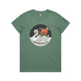 doodlewear Crowned Christmas t shirt womens maple sage with Crown Lynn Swan artwork by Anna Mollekin