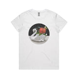 doodlewear Crowned Christmas t shirt womens maple white with Crown Lynn Swan artwork by Anna Mollekin