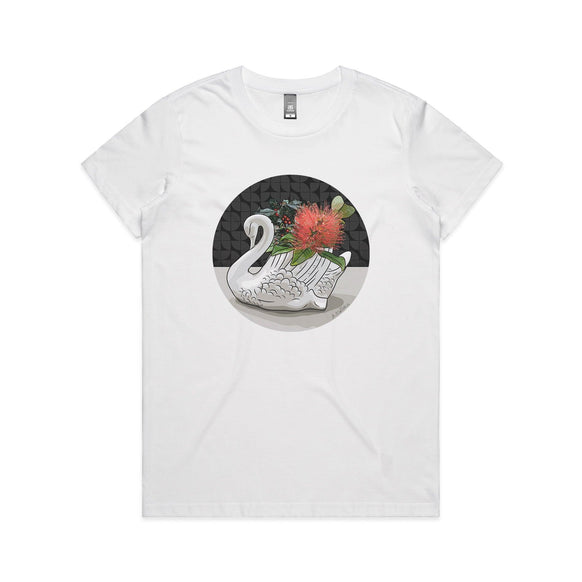 doodlewear Crowned Christmas t shirt womens maple white with Crown Lynn Swan artwork by Anna Mollekin