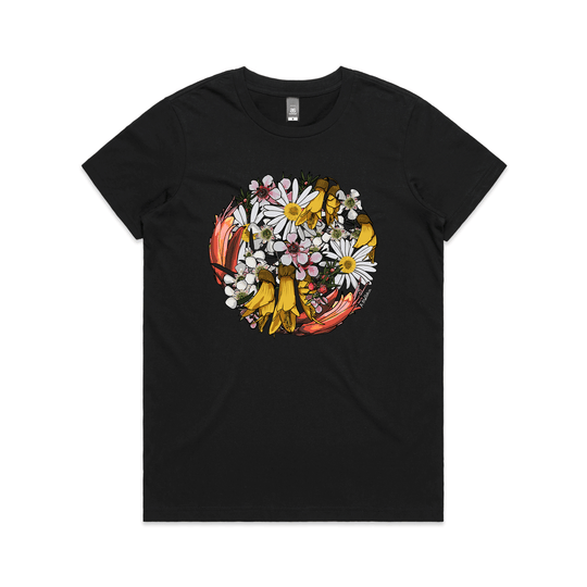 doodlewear My Sunshine flower print t shirt AS Colour Womens Maple black by artist Anna Mollekin