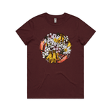 doodlewear My Sunshine flower print t shirt AS Colour Womens Maple burgundy by artist Anna Mollekin