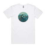 doodlewear Huia in Colour by New Zealand artist John Jepson circle art print of a Huia NZ native bird in Puriri flowers on AS Colour white staple mens T Shirt 