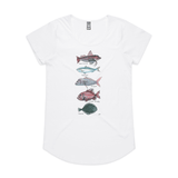 NZ Fish Tshirt Maple Womens white by artist Lesh Creates