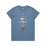 NZ Fish Tshirt Maple Womens carolina blue by artist Lesh Creates