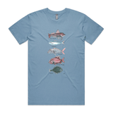 NZ Fish Tshirt Staple Mens carolina blue by artist Lesh Creates