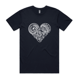 doodlewear Tui's Lace heart kiwiana tshirt AS Colour Mens Staple Navy by artist Anna Mollekin
